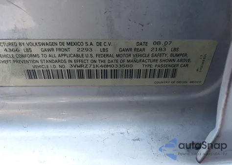 2008 Volkswagen Jetta Se/Sel z USA, uszkodzony, nr VIN 3VWRZ71K48M033580